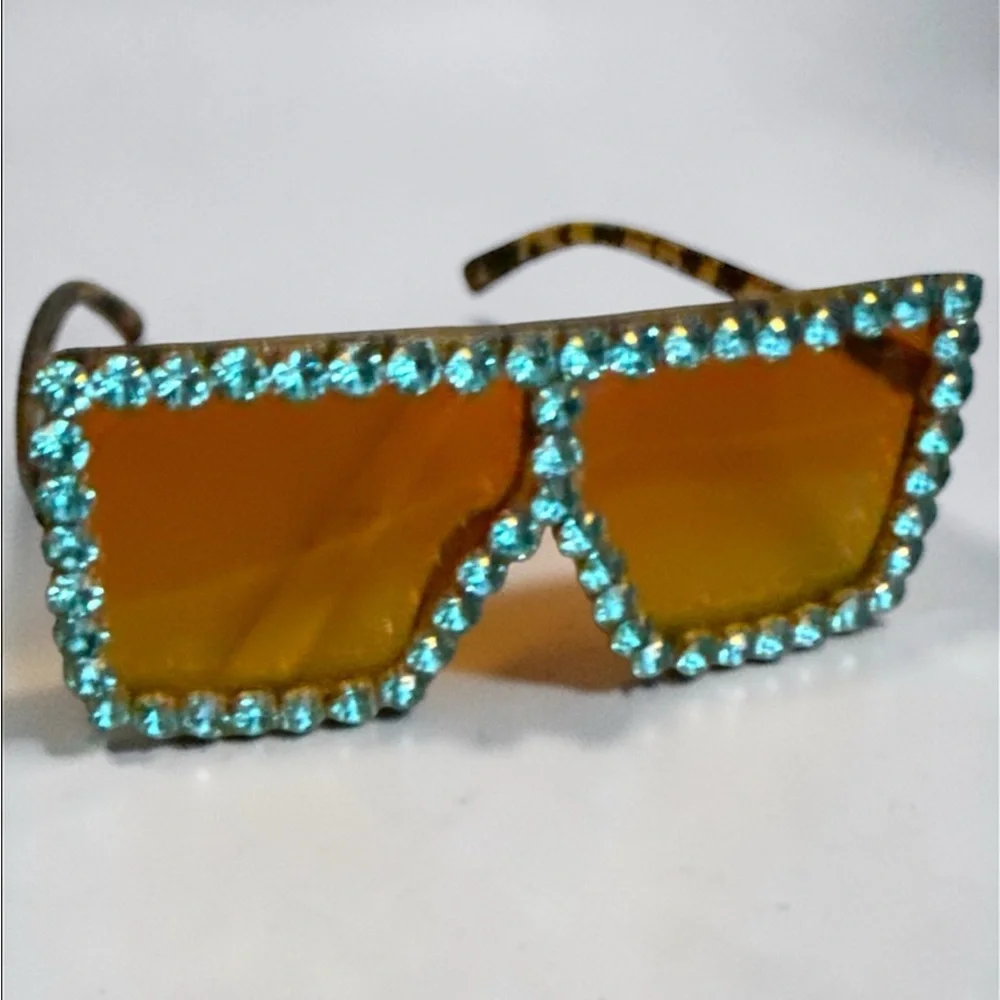 Aqua Crystal-Trim Iced Out Fashion Sunglasses - Picture 1 of 3